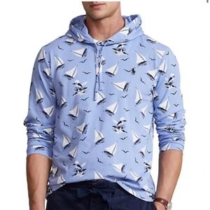 Polo Ralph Lauren Mens Polo Bear Jersey Hooded T-Shirt Nauticsl Blue Size M